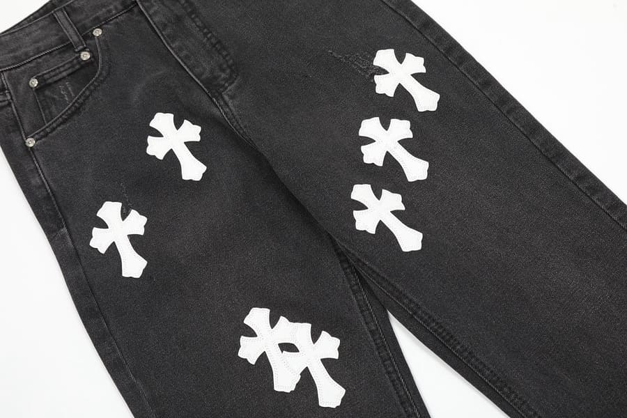 Calça Chrome Hearts Jeans Cross Patches Black White - HYPER LIST