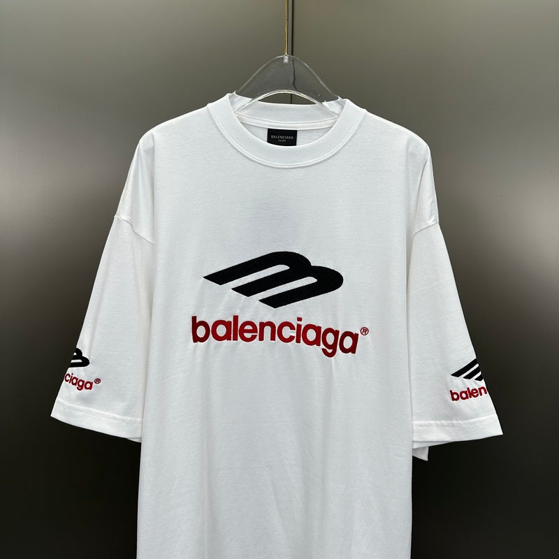 Balenciaga Logo Embroidered White T-Shirt