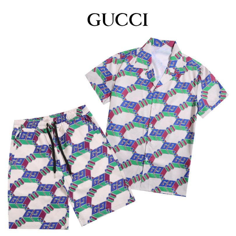 Set Gucci Multicolor XL Pattern Shirt and Shorts GC003