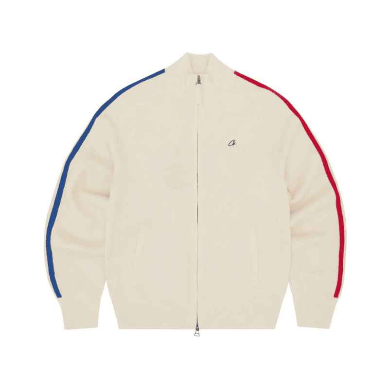 Jaqueta Corteiz Knit Zip Up Fleece Cream - HYPER LIST