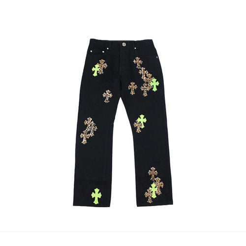 Calça Jeans Chrome Hearts Green & Leopard Cross - HYPER LIST