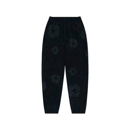 Pantalon en denim monochrome noir à motif couronne de coton Tears
