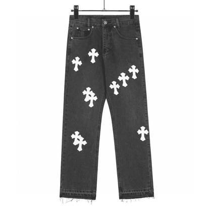 Calça Chrome Hearts Jeans Cross Patches Black White - HYPER LIST
