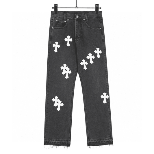 Calça Chrome Hearts Jeans Cross Patches Black White - HYPER LIST