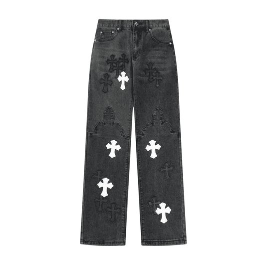 Calça Chrome Hearts Jeans Cross Patches Black - HYPER LIST