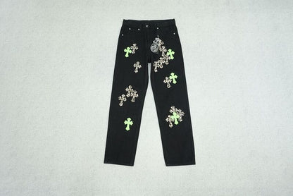 Calça Jeans Chrome Hearts Green & Leopard Cross - HYPER LIST