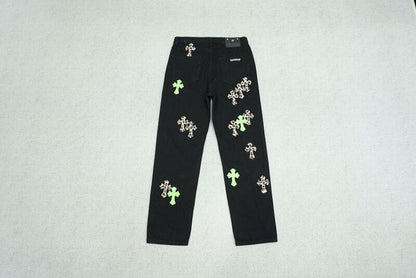 Calça Jeans Chrome Hearts Green & Leopard Cross - HYPER LIST