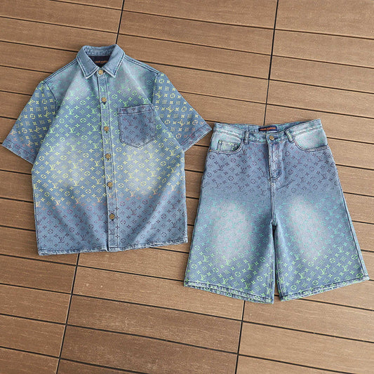 Louis Vuitton Jeans Rainbow Short Set