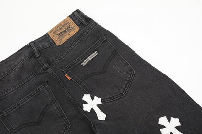Calça Chrome Hearts Jeans Cross Patches Black White - HYPER LIST