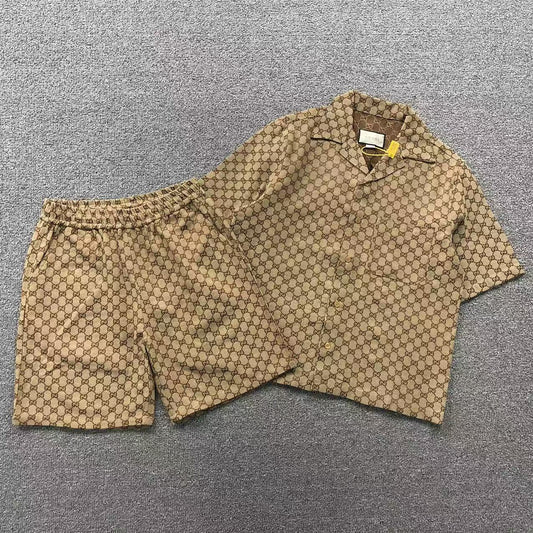 Gucci Webbing-Trimmed Brown Short Set