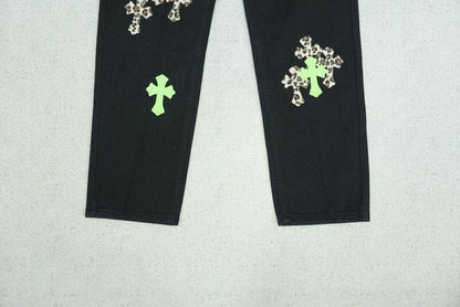 Calça Jeans Chrome Hearts Green & Leopard Cross - HYPER LIST