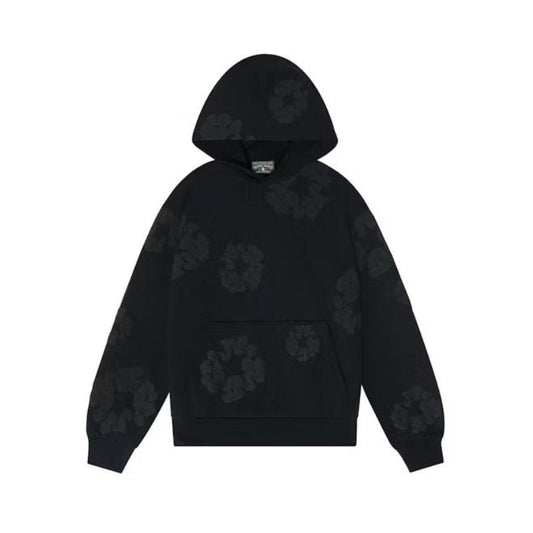 Sweat-shirt monochrome noir en coton avec motif couronne de larmes en denim