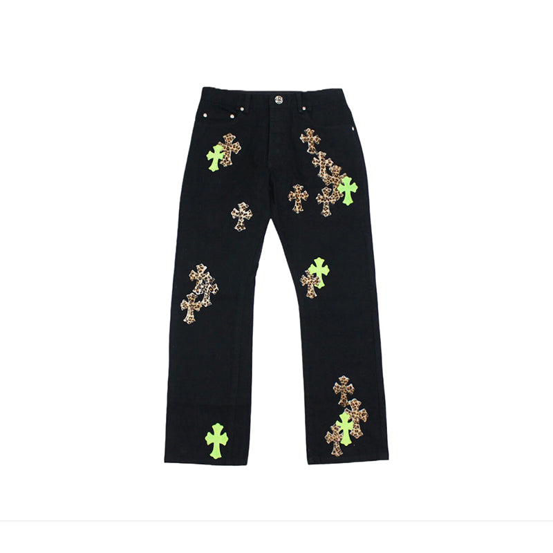 Calça Jeans Chrome Hearts Green & Leopard Cross - HYPER LIST
