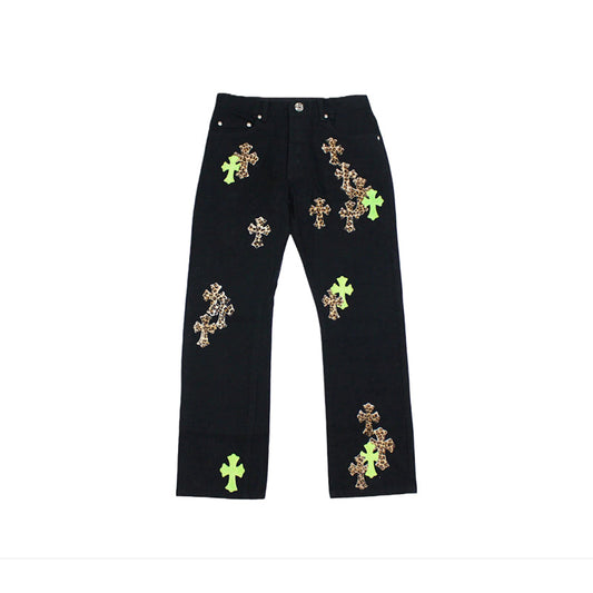 Calça Jeans Chrome Hearts Green & Leopard Cross - HYPER LIST