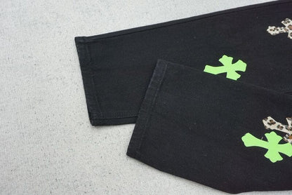 Calça Jeans Chrome Hearts Green & Leopard Cross - HYPER LIST